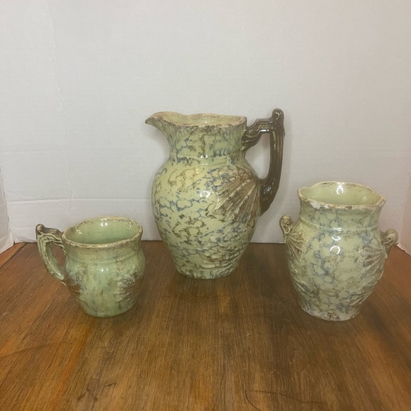 Antique Vintage Roseville Pottery Cornelian 3 Pieces Large Pitcher-Cup-Vase - Picture 2 of 12